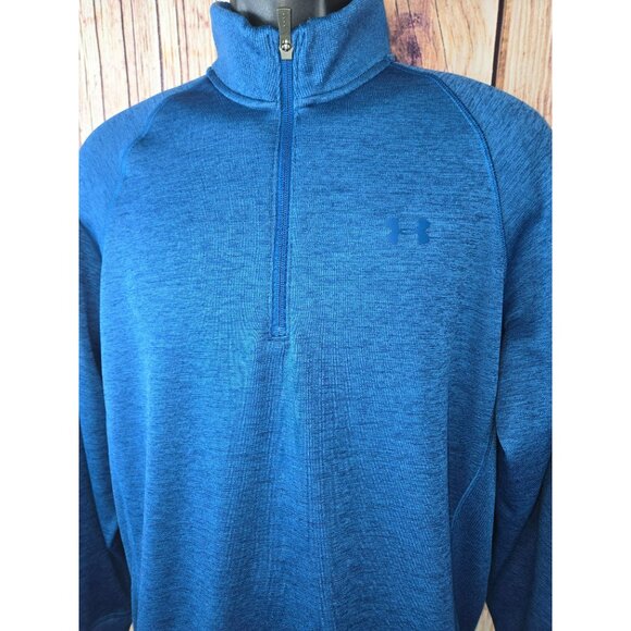 Under Armour Blue ColdGear Quarter-Zip Sweatshirt Large Loose Fit Pullover - Picture 3 of 6